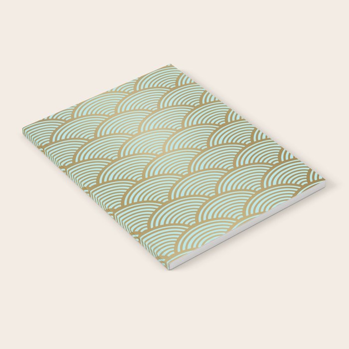 Festive, Art Deco, Wave, Pattern, Green and Gold Notebook Gallery Image 2