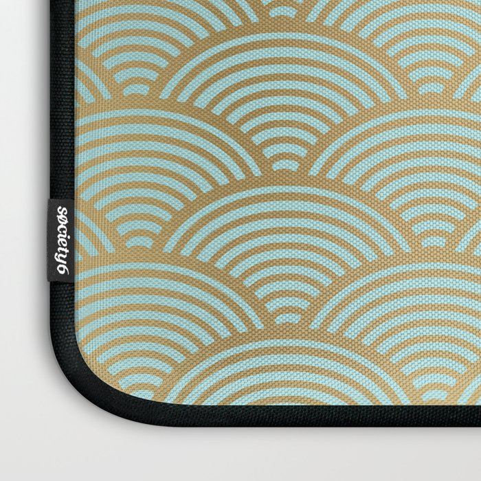 Festive, Art Deco, Wave, Pattern, Green and Gold Laptop Sleeve Gallery Image 3
