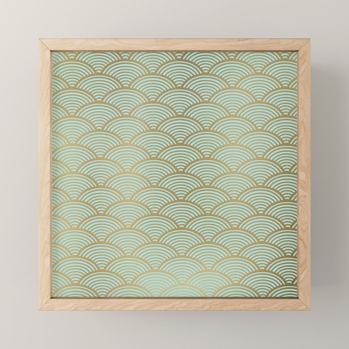 Festive, Art Deco, Wave, Pattern, Green and Gold Mini Art Print Gallery Image 1