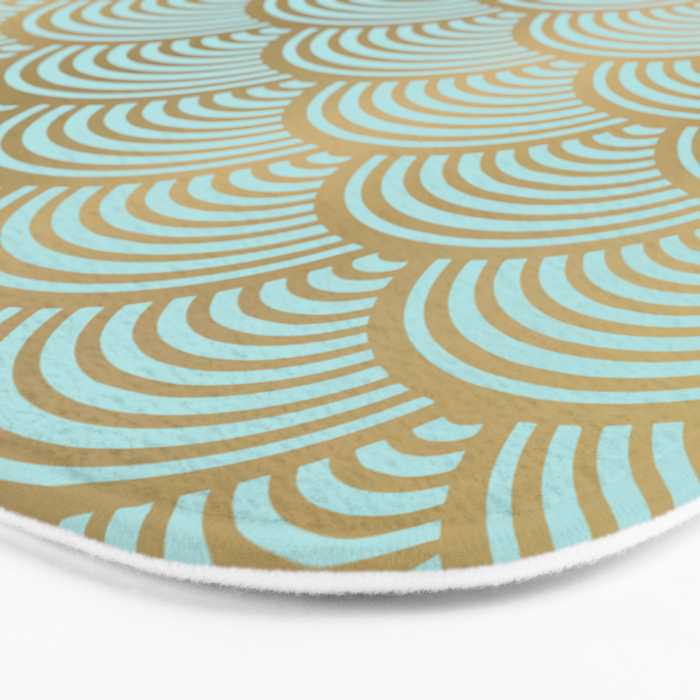 Festive, Art Deco, Wave, Pattern, Green and Gold Bath Mat Gallery Image 3