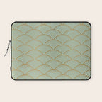 Festive, Art Deco, Wave, Pattern, Green and Gold Laptop Sleeve Gallery Image 1