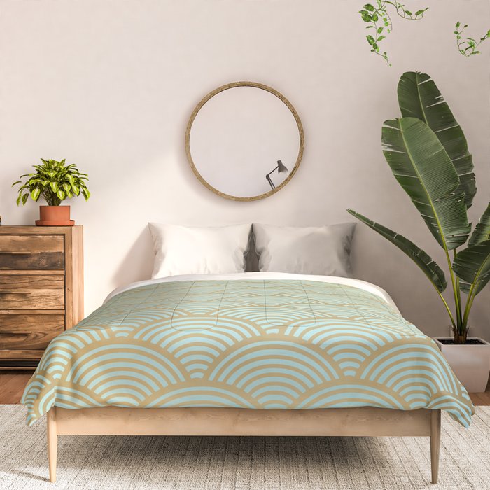 Festive, Art Deco, Wave, Pattern, Green and Gold Comforter Gallery Image 3