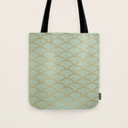 Festive, Art Deco, Wave, Pattern, Green and Gold Tote Bag Gallery Image 1
