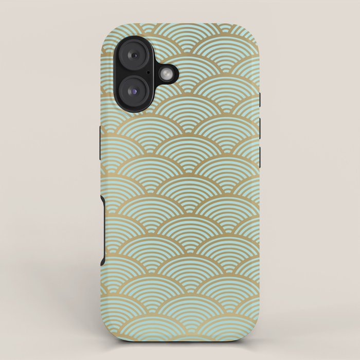 Festive, Art Deco, Wave, Pattern, Green and Gold iPhone Case Gallery Image 1