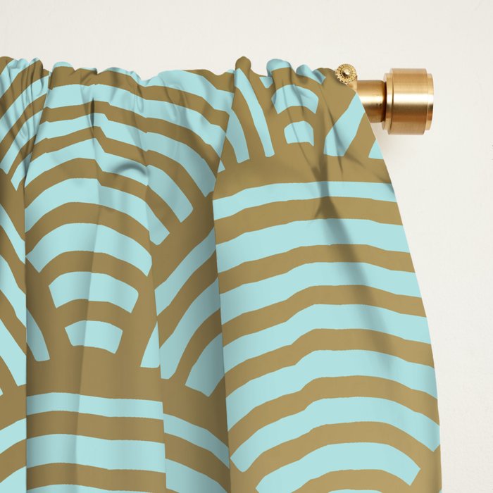 Festive, Art Deco, Wave, Pattern, Green and Gold Window Curtain Gallery Image 2