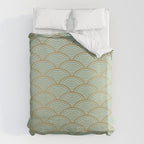 Festive, Art Deco, Wave, Pattern, Green and Gold Duvet Cover Gallery Image 6