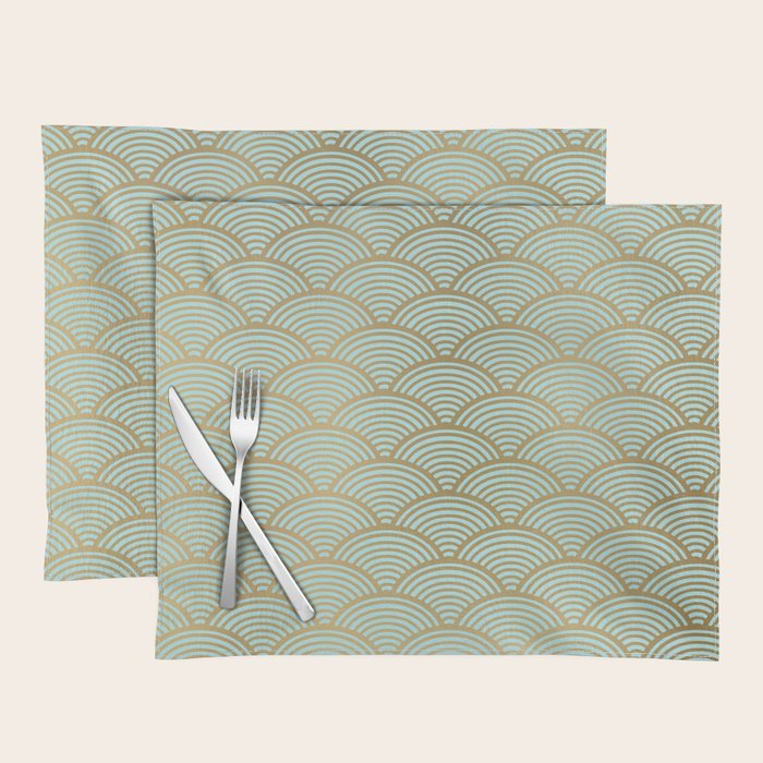 Festive, Art Deco, Wave, Pattern, Green and Gold Placemat Gallery Image 1