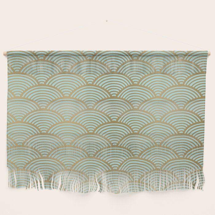 Festive, Art Deco, Wave, Pattern, Green and Gold Wall Hanging Gallery Image 1