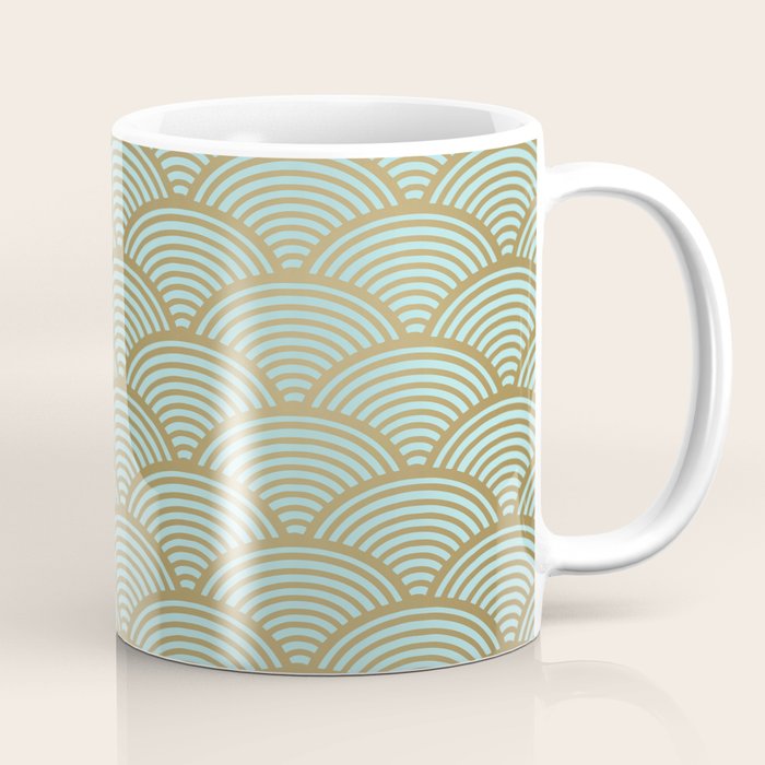 Festive, Art Deco, Wave, Pattern, Green and Gold Coffee Mug Gallery Image 1