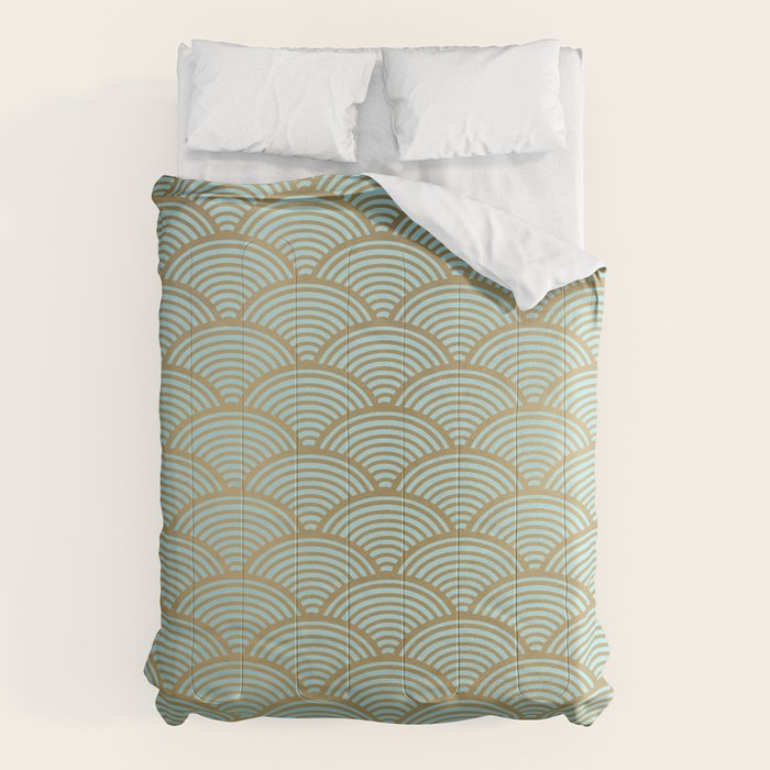Festive, Art Deco, Wave, Pattern, Green and Gold Comforter Gallery Image 6