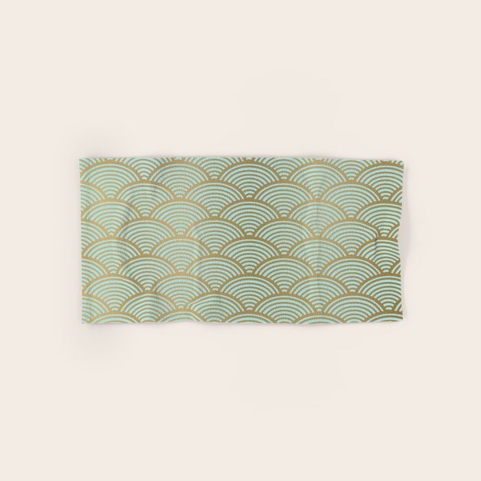 Festive, Art Deco, Wave, Pattern, Green and Gold Bath Towel Gallery Image 1