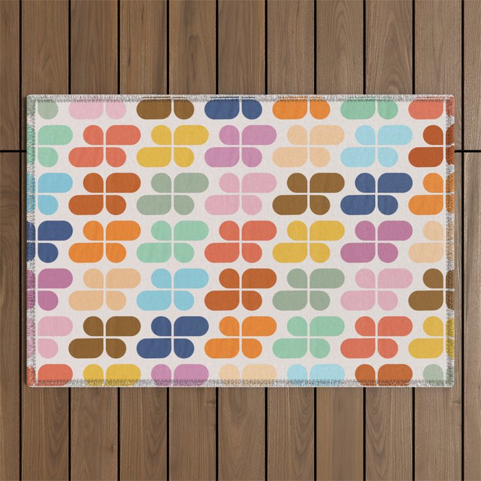 Retro Shapes Geometry Pattern Outdoor Rug Gallery Image 1