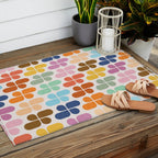 Retro Shapes Geometry Pattern Outdoor Rug Gallery Image 2