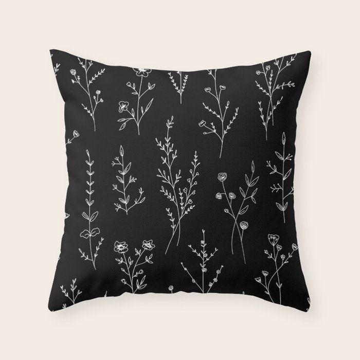 New Black Wildflowers Throw Pillow Gallery Image 6