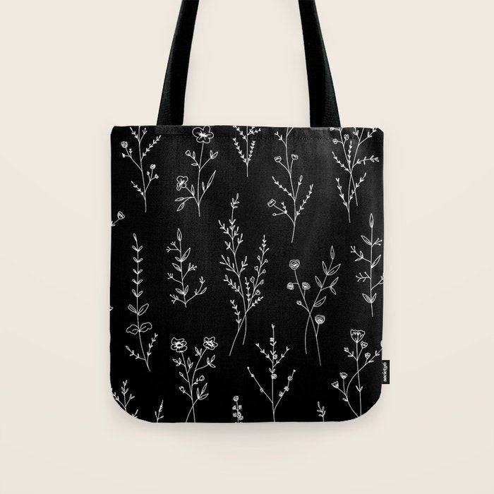 New Black Wildflowers Tote Bag Gallery Image 1