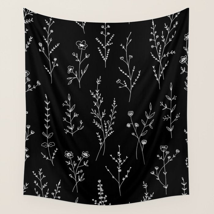 New Black Wildflowers Wall Tapestry Gallery Image 1