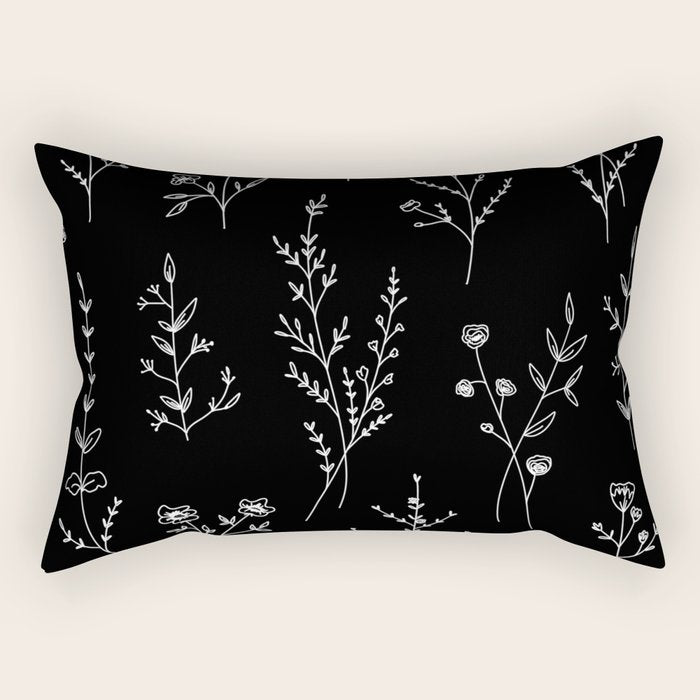 New Black Wildflowers Rectangular Pillow Gallery Image 2