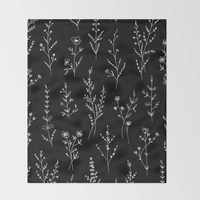 New Black Wildflowers Throw Blanket Gallery Image 2