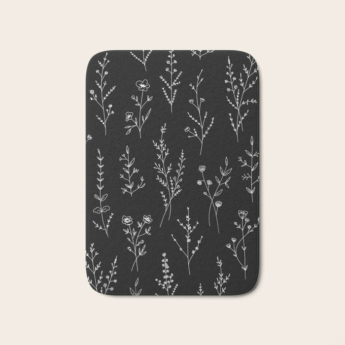 New Black Wildflowers Bath Mat Gallery Image 1