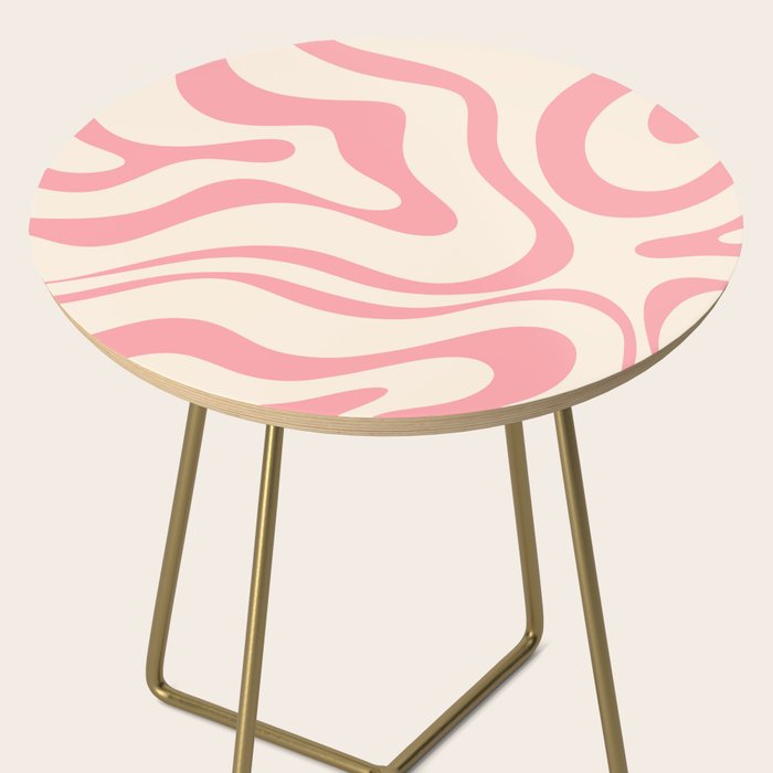 Modern Retro Liquid Swirl Abstract Pattern Square in Pink and Cream Side Table Gallery Image 2