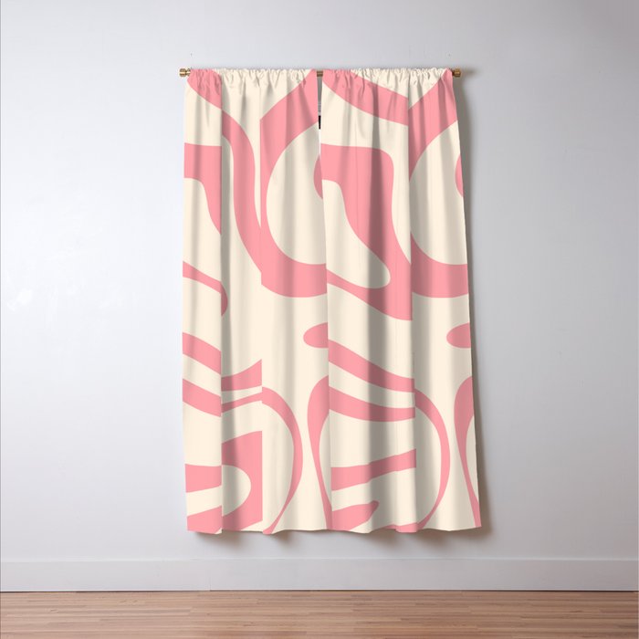 Modern Retro Liquid Swirl Abstract Pattern Square in Pink and Cream Window Curtain Gallery Image 3