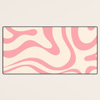 Modern Retro Liquid Swirl Abstract Pattern Square in Pink and Cream Desk Mat Gallery Image 3