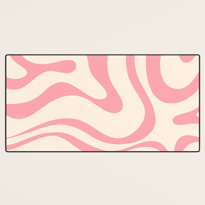 Modern Retro Liquid Swirl Abstract Pattern Square in Pink and Cream Desk Mat Gallery Image 3