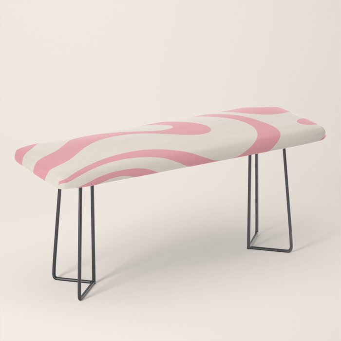 Modern Retro Liquid Swirl Abstract Pattern Square in Pink and Cream Bench Gallery Image 1