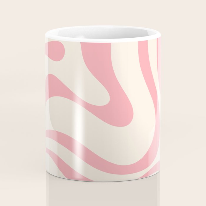Modern Retro Liquid Swirl Abstract Pattern Square in Pink and Cream Coffee Mug Gallery Image 4