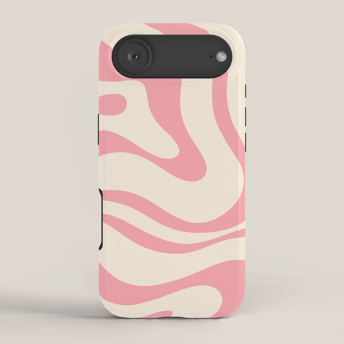 Modern Retro Liquid Swirl Abstract Pattern Square in Pink and Cream iPhone Case Gallery Image 2