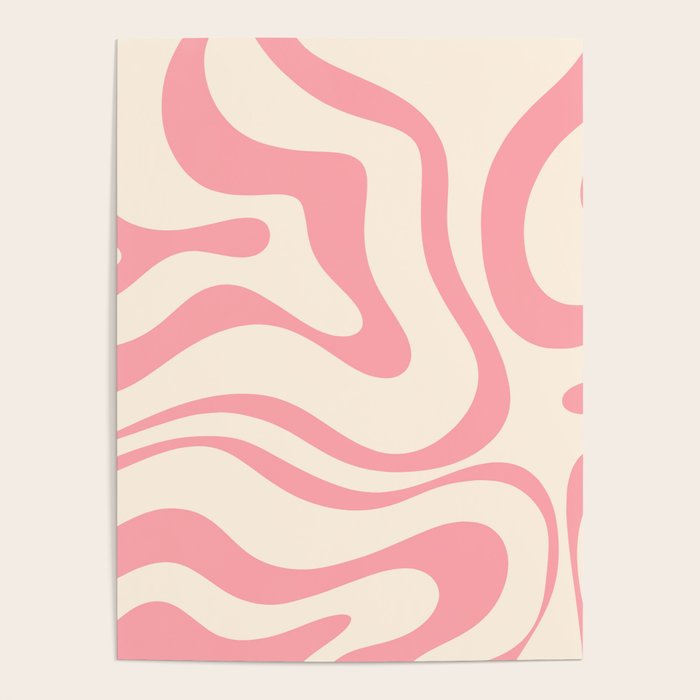 Modern Retro Liquid Swirl Abstract Pattern Square in Pink and Cream Poster Gallery Image 4