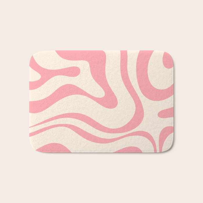 Modern Retro Liquid Swirl Abstract Pattern Square in Pink and Cream Bath Mat Gallery Image 1