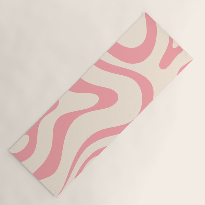 Modern Retro Liquid Swirl Abstract Pattern Square in Pink and Cream Yoga Mat Gallery Image 1