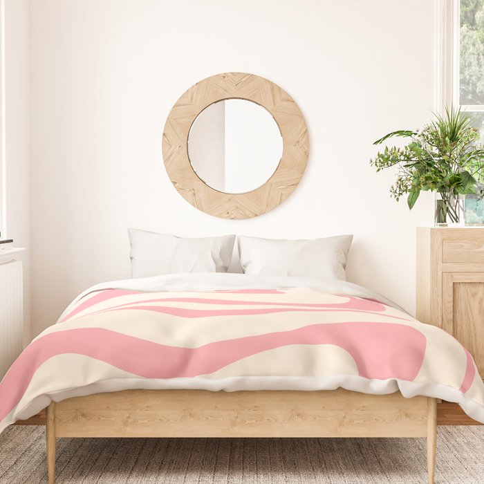 Modern Retro Liquid Swirl Abstract Pattern Square in Pink and Cream Duvet Cover Gallery Image 3