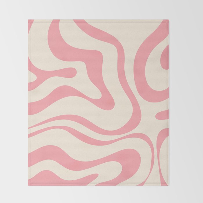Modern Retro Liquid Swirl Abstract Pattern Square in Pink and Cream Throw Blanket Gallery Image 2