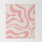 Modern Retro Liquid Swirl Abstract Pattern Square in Pink and Cream Throw Blanket Gallery Image 2