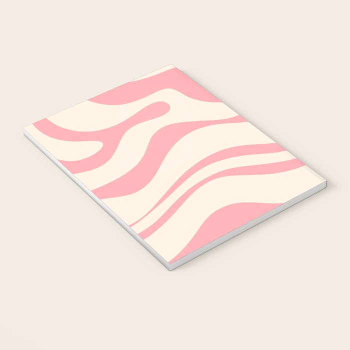 Modern Retro Liquid Swirl Abstract Pattern Square in Pink and Cream Notebook Gallery Image 3