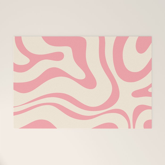 Modern Retro Liquid Swirl Abstract Pattern Square in Pink and Cream Welcome Mat Gallery Image 1