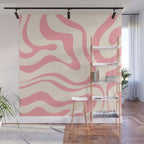 Modern Retro Liquid Swirl Abstract Pattern Square in Pink and Cream Wall Mural Gallery Image 1