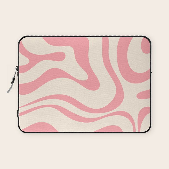 Modern Retro Liquid Swirl Abstract Pattern Square in Pink and Cream Laptop Sleeve Gallery Image 1