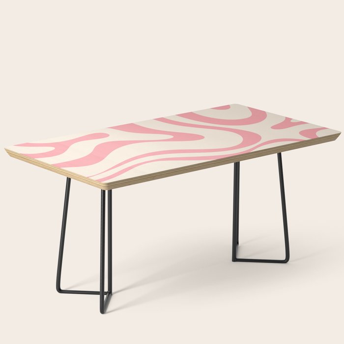 Modern Retro Liquid Swirl Abstract Pattern Square in Pink and Cream Coffee Table Gallery Image 1