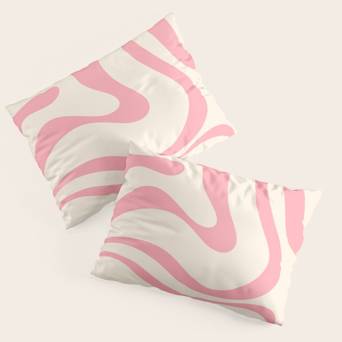 Modern Retro Liquid Swirl Abstract Pattern Square in Pink and Cream Pillow Sham Gallery Image 3