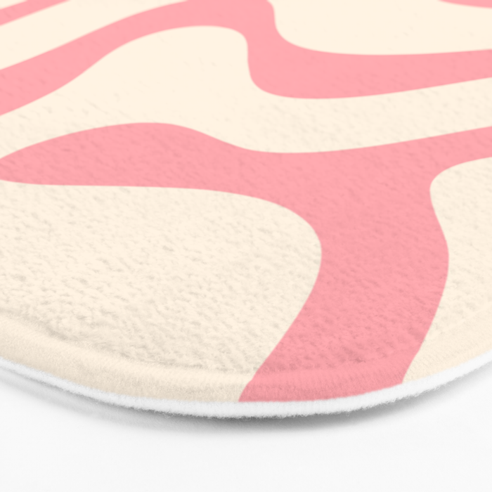 Modern Retro Liquid Swirl Abstract Pattern Square in Pink and Cream Bath Mat Gallery Image 3