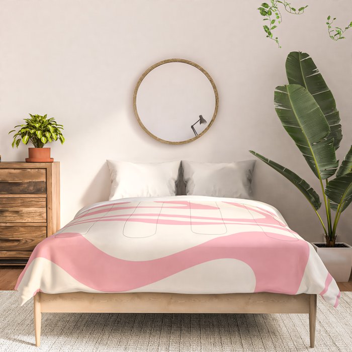 Modern Retro Liquid Swirl Abstract Pattern Square in Pink and Cream Comforter Gallery Image 3
