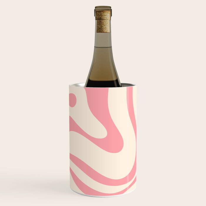 Modern Retro Liquid Swirl Abstract Pattern Square in Pink and Cream Wine Chiller Gallery Image 1