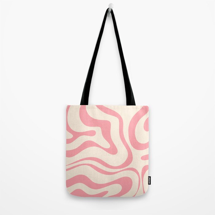 Modern Retro Liquid Swirl Abstract Pattern Square in Pink and Cream Tote Bag Gallery Image 2