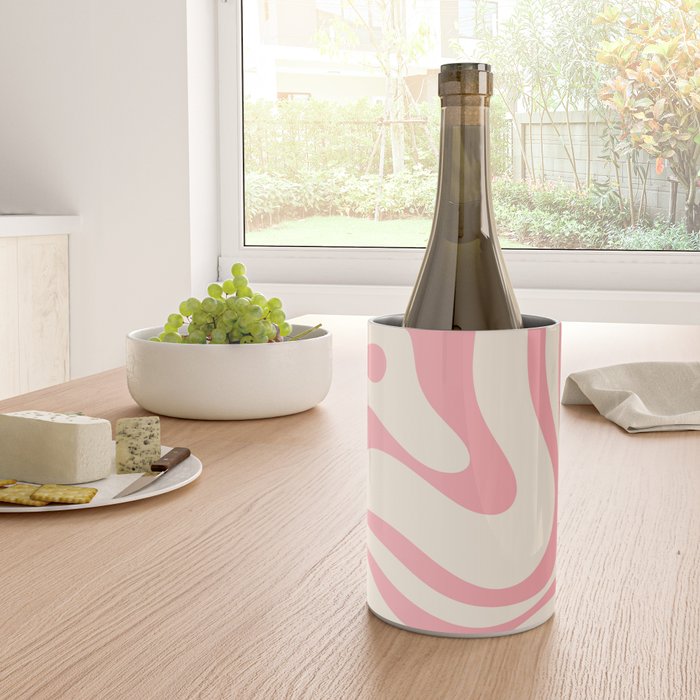 Modern Retro Liquid Swirl Abstract Pattern Square in Pink and Cream Wine Chiller Gallery Image 4