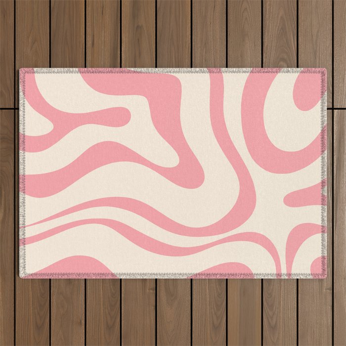 Modern Retro Liquid Swirl Abstract Pattern Square in Pink and Cream Outdoor Rug Gallery Image 1