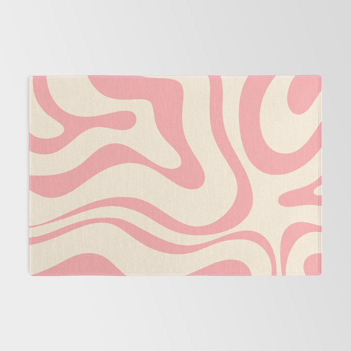 Modern Retro Liquid Swirl Abstract Pattern Square in Pink and Cream Rug Gallery Image 2