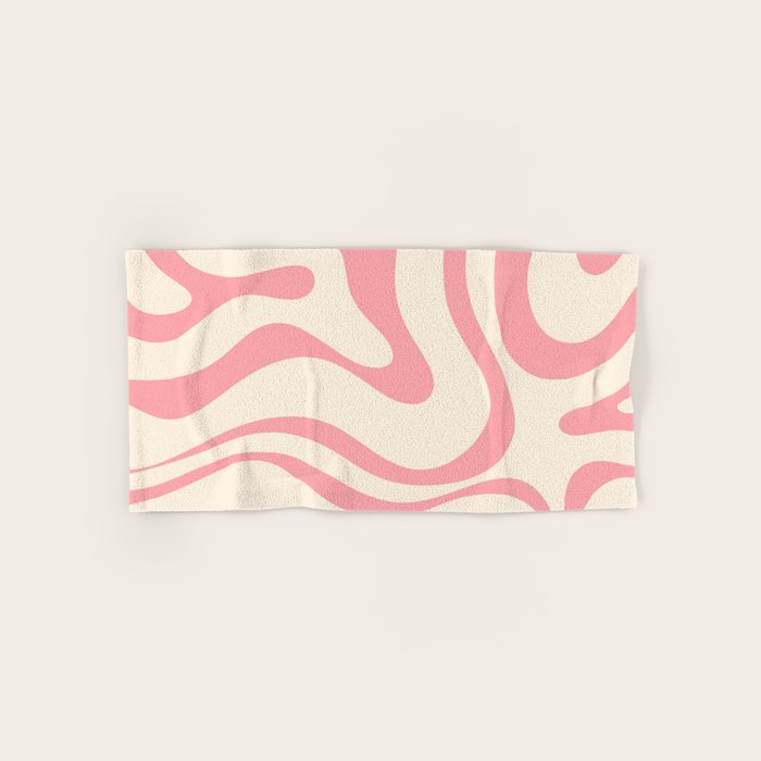 Modern Retro Liquid Swirl Abstract Pattern Square in Pink and Cream Bath Towel Gallery Image 1
